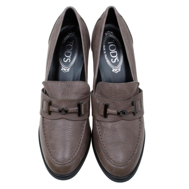 Pre Owned Tod's Grey Leather Loafer Platform Pumps Size 40