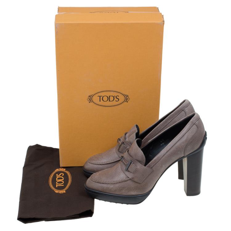 Pre Owned Tod's Grey Leather Loafer Platform Pumps Size 40