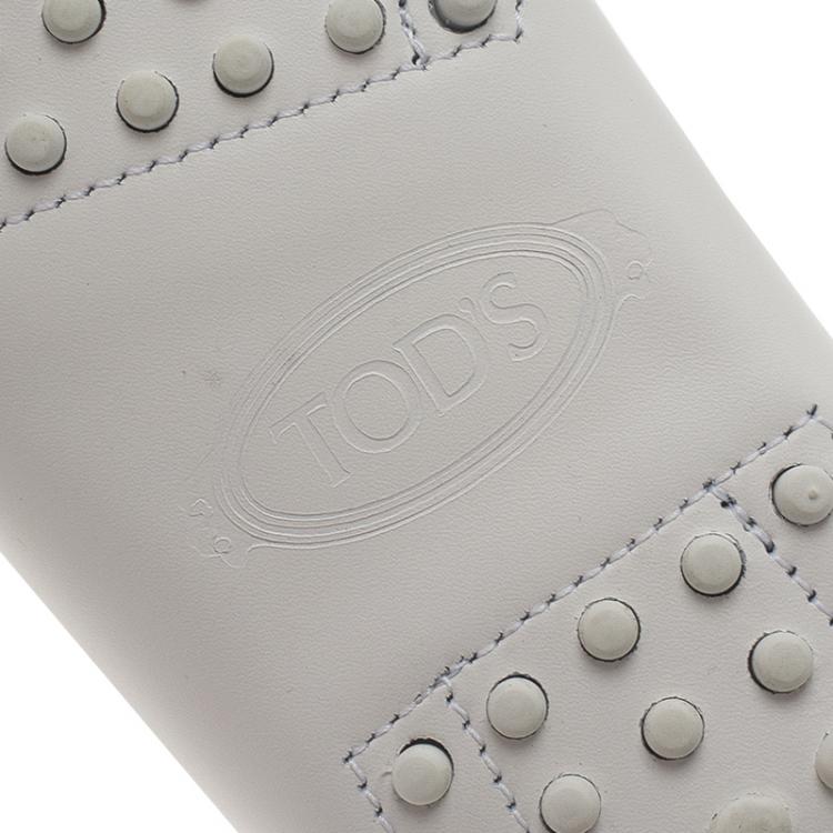 Pre Owned Tod's White Leather Floral Embroidered Loafers Size 38
