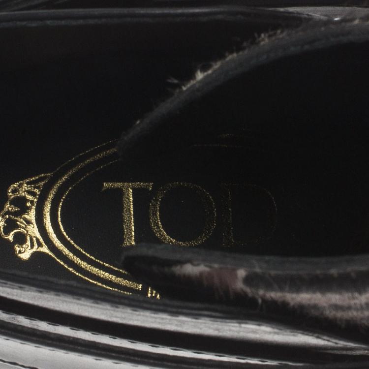 Pre Owned Tod's Black Leather and  Zebra Print Hair On Ankle Boots Size 38