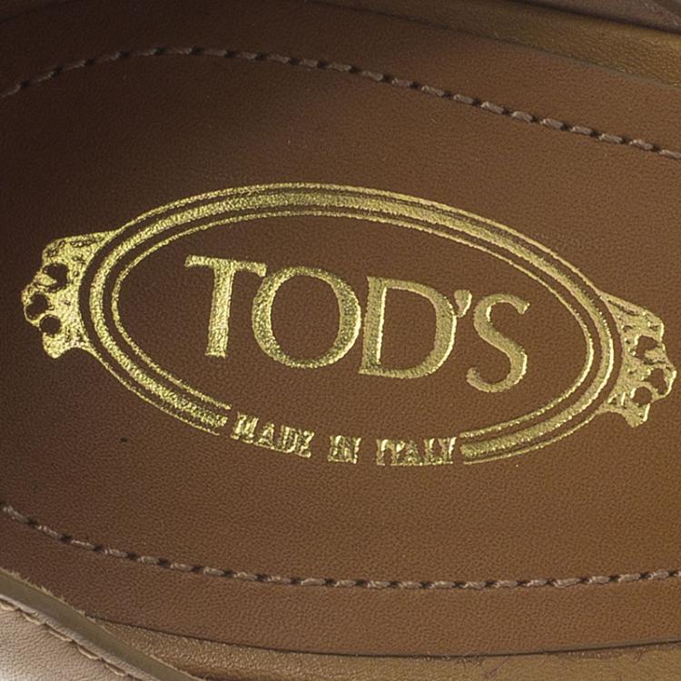 Pre Owned Tod's Tan and Metallic Leather Ankle Wrap Platform Sandals Size 40