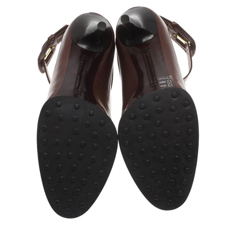Pre Owned Tod's Brown Leather Cross Strap Pumps Size 39