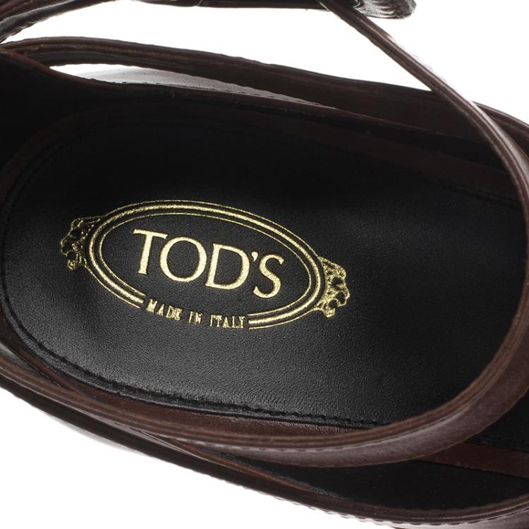 Pre Owned Tod's Brown Leather Cross Strap Pumps Size 39