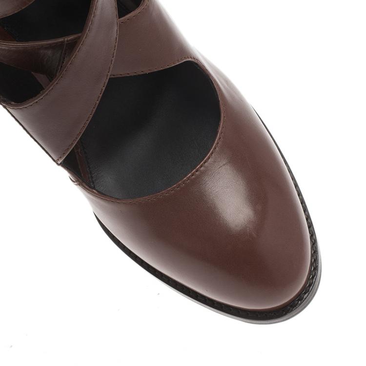 Pre Owned Tod's Brown Leather Cross Strap Pumps Size 39