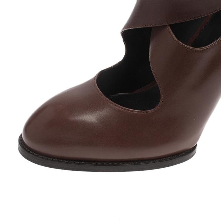 Pre Owned Tod's Brown Leather Cross Strap Pumps Size 39