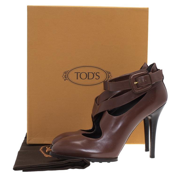 Pre Owned Tod's Brown Leather Cross Strap Pumps Size 39
