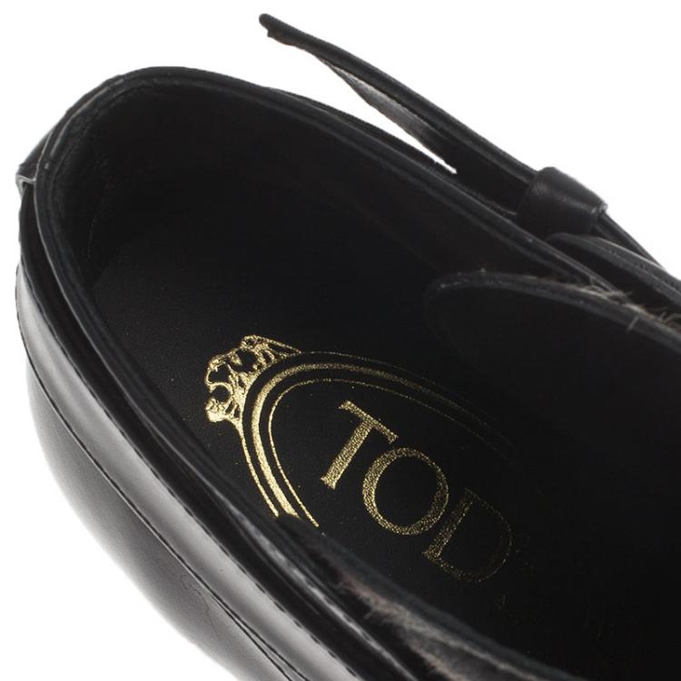 Pre Owned Tod's Black Leather and  Zebra Print Hair On Ankle Boots Size 39.5