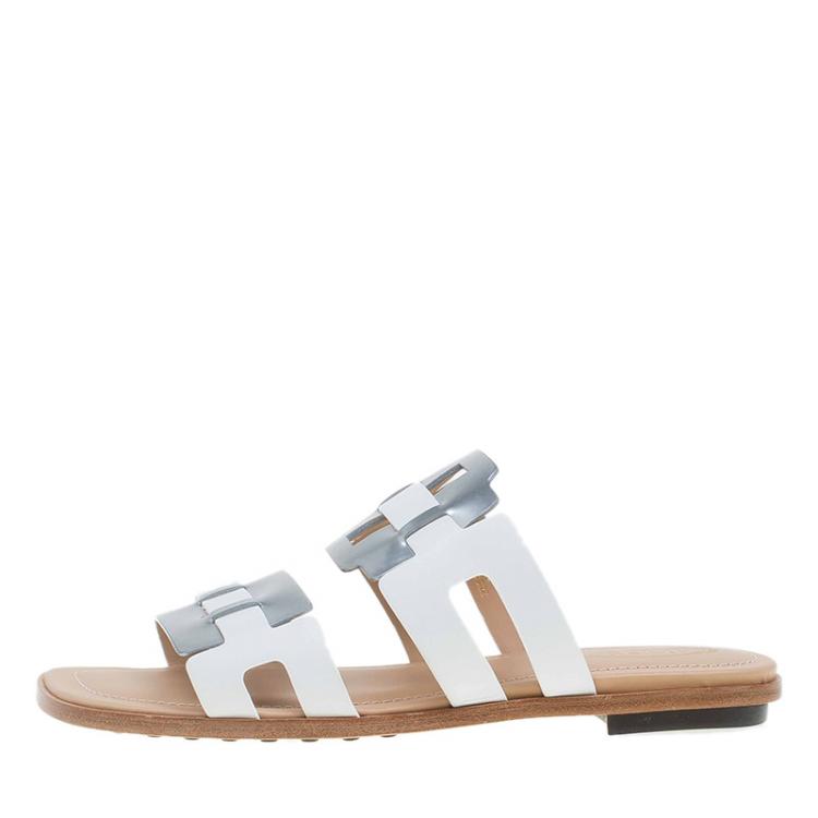 Pre Owned Tod's Two Tone Plate Buckle Flat Slides Size 36.5