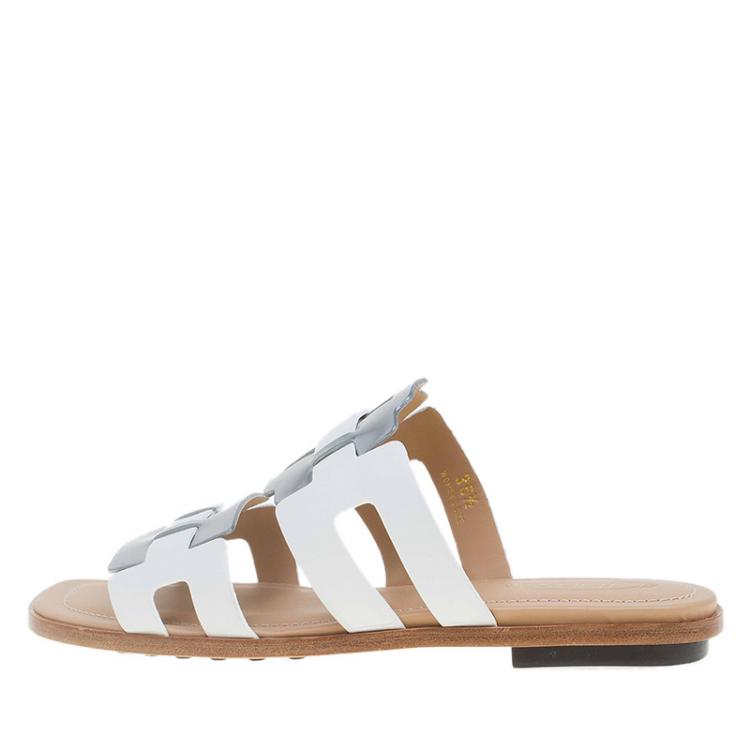 Pre Owned Tod's Two Tone Plate Buckle Flat Slides Size 36.5