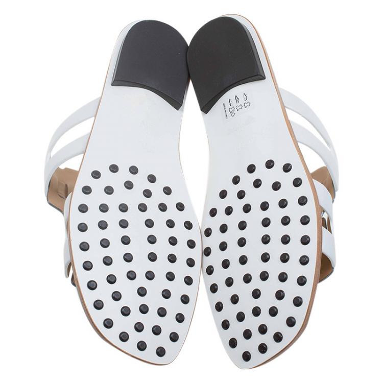 Pre Owned Tod's Two Tone Plate Buckle Flat Slides Size 36.5