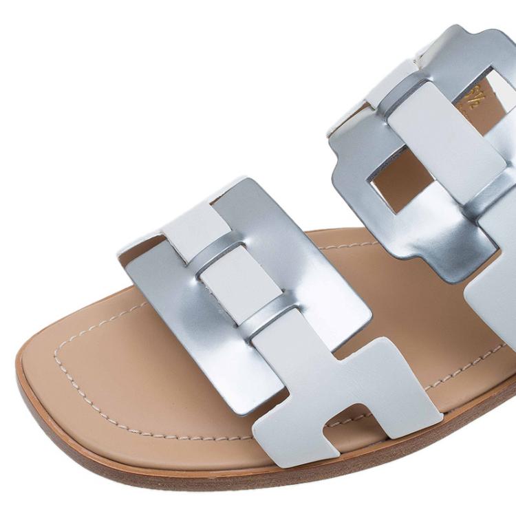 Pre Owned Tod's Two Tone Plate Buckle Flat Slides Size 36.5