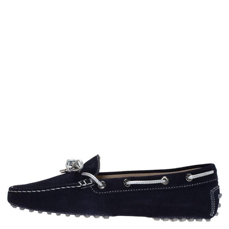 Pre Owned Tod's Blue Suede Bow Loafers Size 39