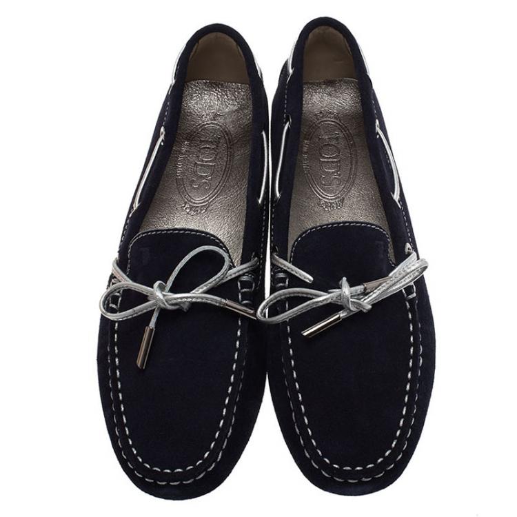 Pre Owned Tod's Blue Suede Bow Loafers Size 39