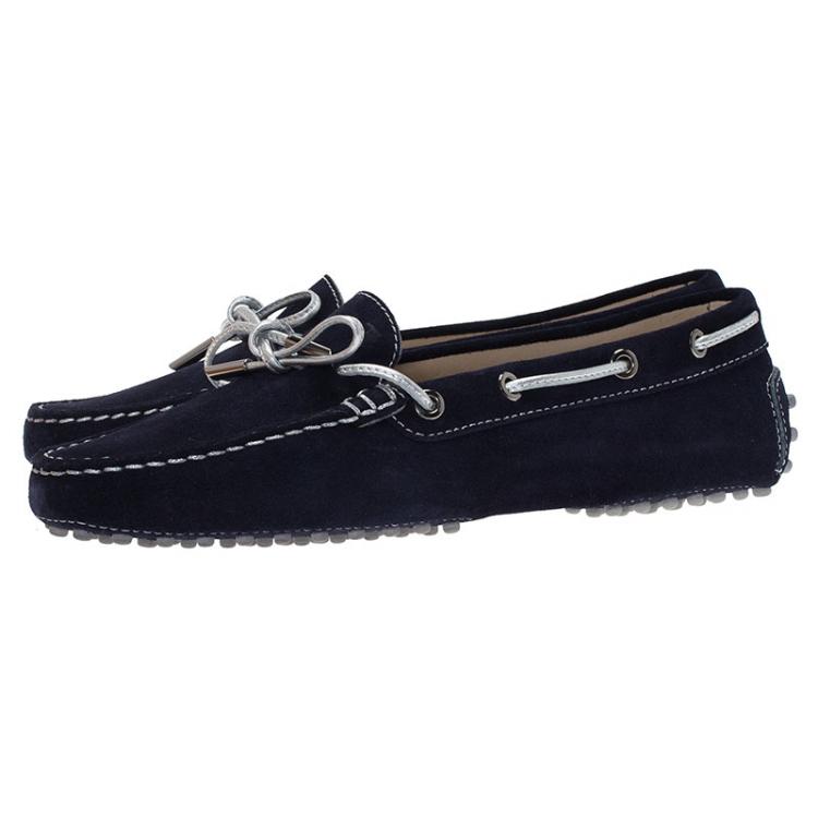 Pre Owned Tod's Blue Suede Bow Loafers Size 39