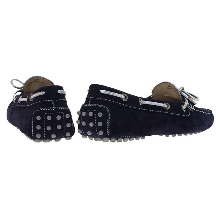 Pre Owned Tod's Blue Suede Bow Loafers Size 39