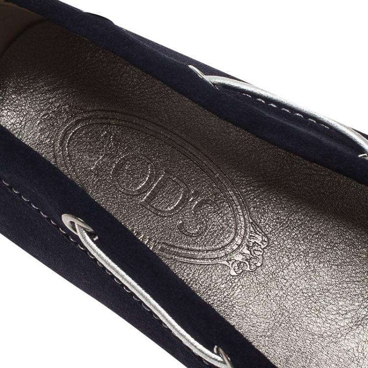 Pre Owned Tod's Blue Suede Bow Loafers Size 39