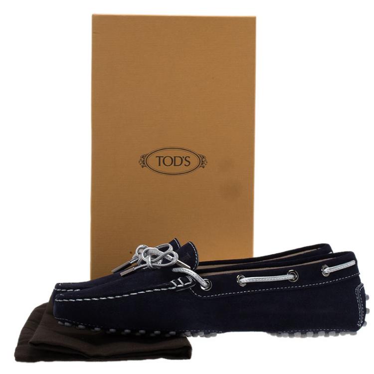 Pre Owned Tod's Blue Suede Bow Loafers Size 39