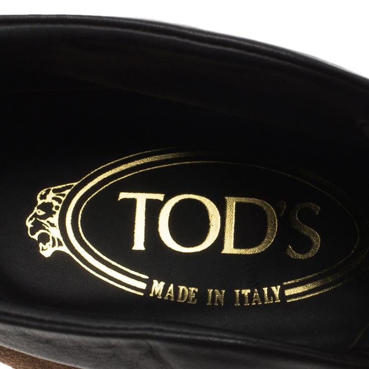 Pre Owned Tod's Brown Suede and Black Leather Lace Up Wedge Ankle Boots Size 36