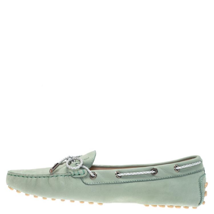 Pre Owned Tod's Pistachio Green Nubuck Bow Loafers Size 40