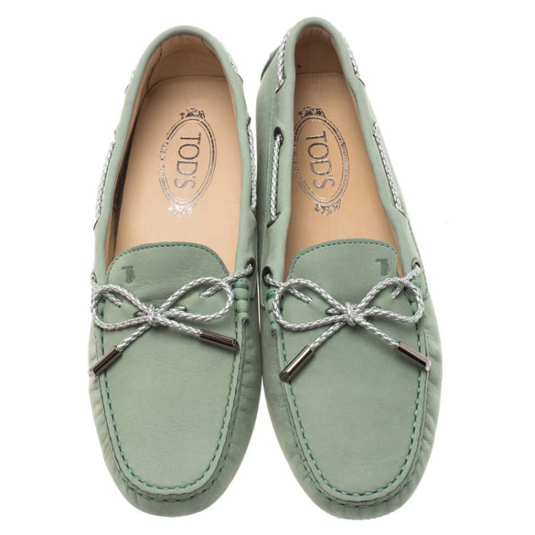 Pre Owned Tod's Pistachio Green Nubuck Bow Loafers Size 40