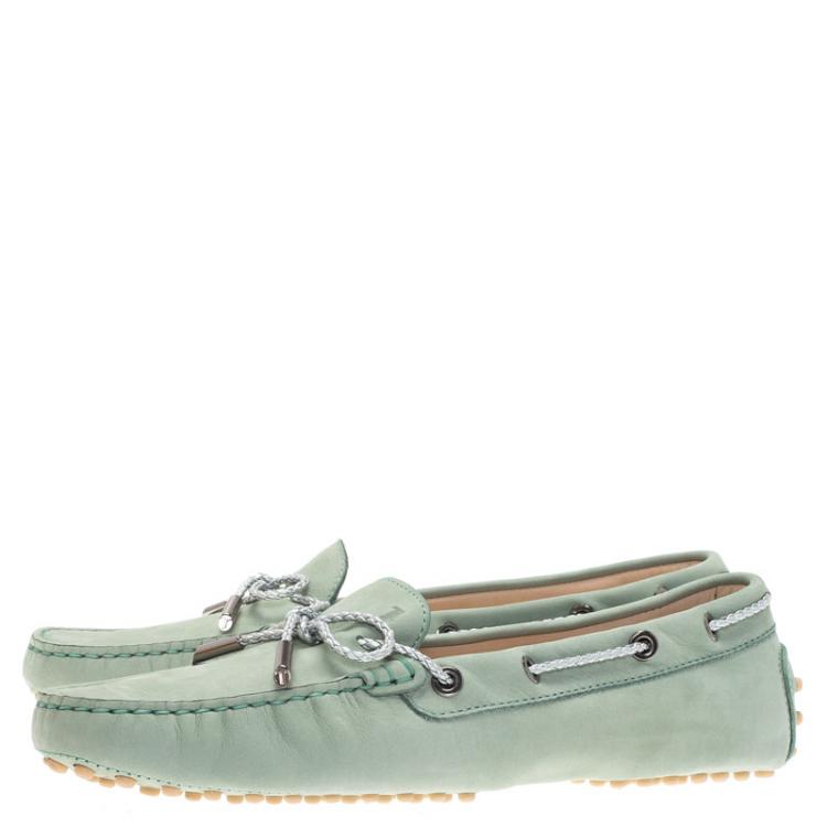 Pre Owned Tod's Pistachio Green Nubuck Bow Loafers Size 40