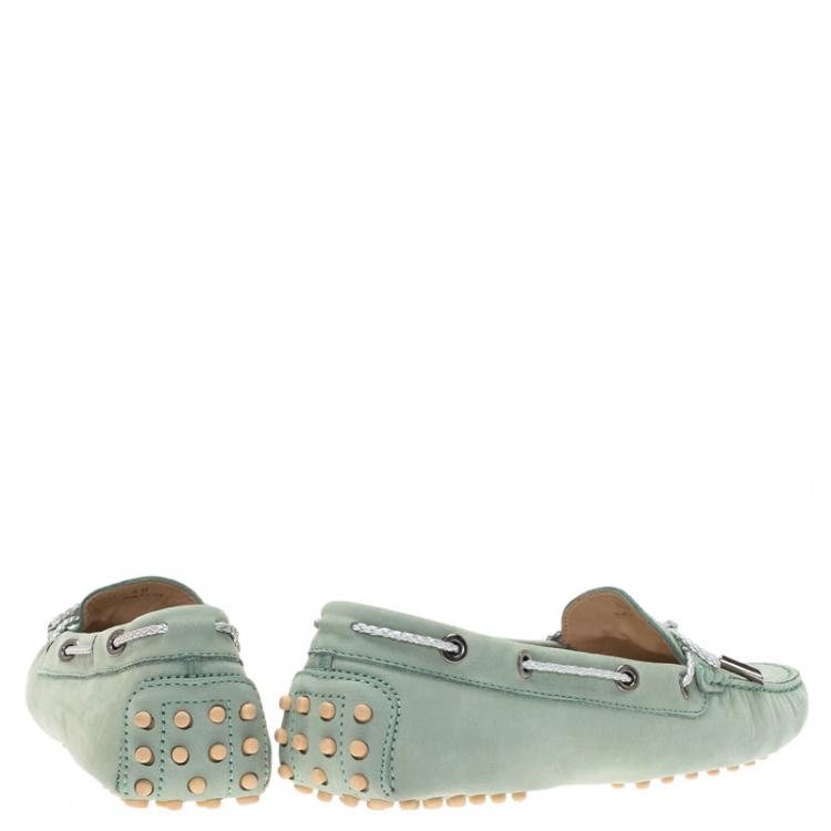 Pre Owned Tod's Pistachio Green Nubuck Bow Loafers Size 40