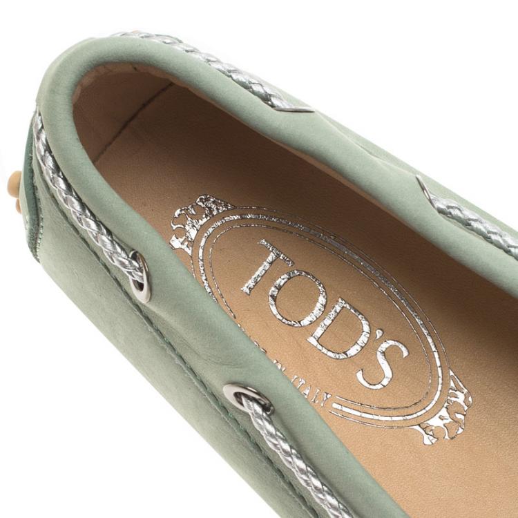 Pre Owned Tod's Pistachio Green Nubuck Bow Loafers Size 40