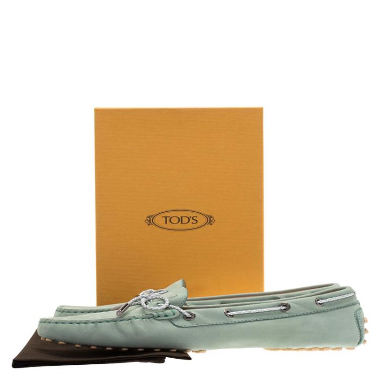 Pre Owned Tod's Pistachio Green Nubuck Bow Loafers Size 40