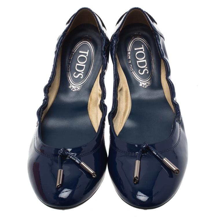 Pre Owned Tod's Blue Patent Dee Ballet Flats Size 39