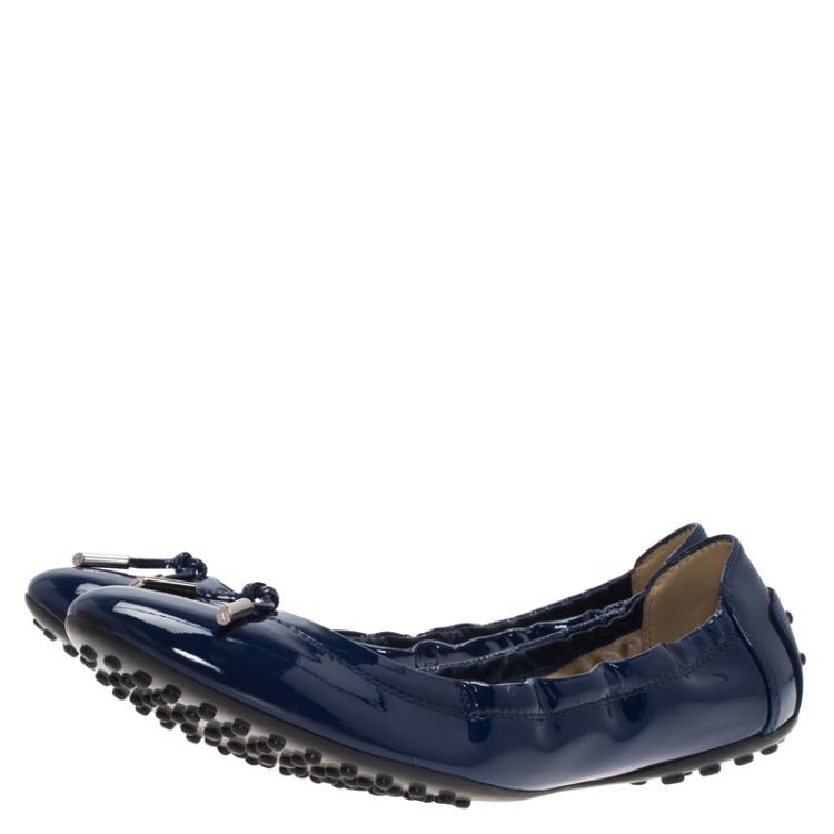 Pre Owned Tod's Blue Patent Dee Ballet Flats Size 39