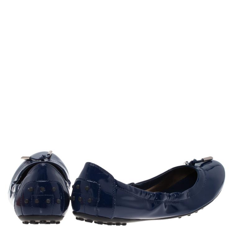 Pre Owned Tod's Blue Patent Dee Ballet Flats Size 39