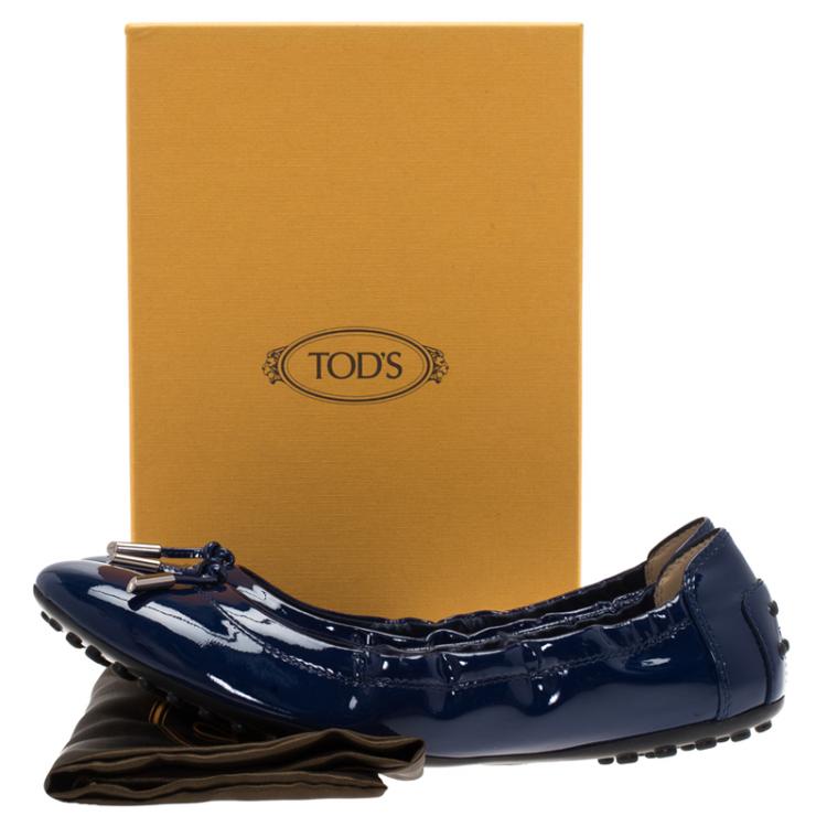 Pre Owned Tod's Blue Patent Dee Ballet Flats Size 39