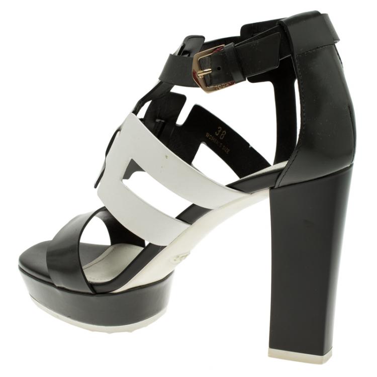 Pre Owned Tod's Two Tone Leather Cutout Platform Sandals Size 38
