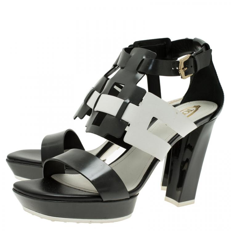Pre Owned Tod's Two Tone Leather Cutout Platform Sandals Size 38