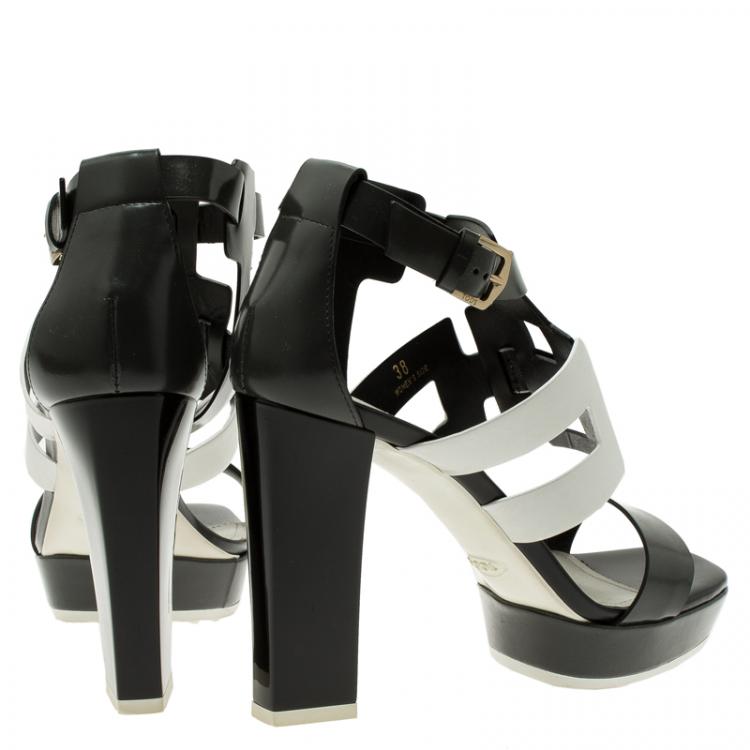 Pre Owned Tod's Two Tone Leather Cutout Platform Sandals Size 38