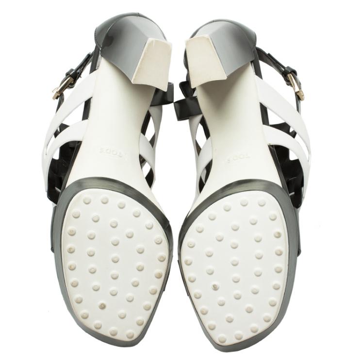 Pre Owned Tod's Two Tone Leather Cutout Platform Sandals Size 38