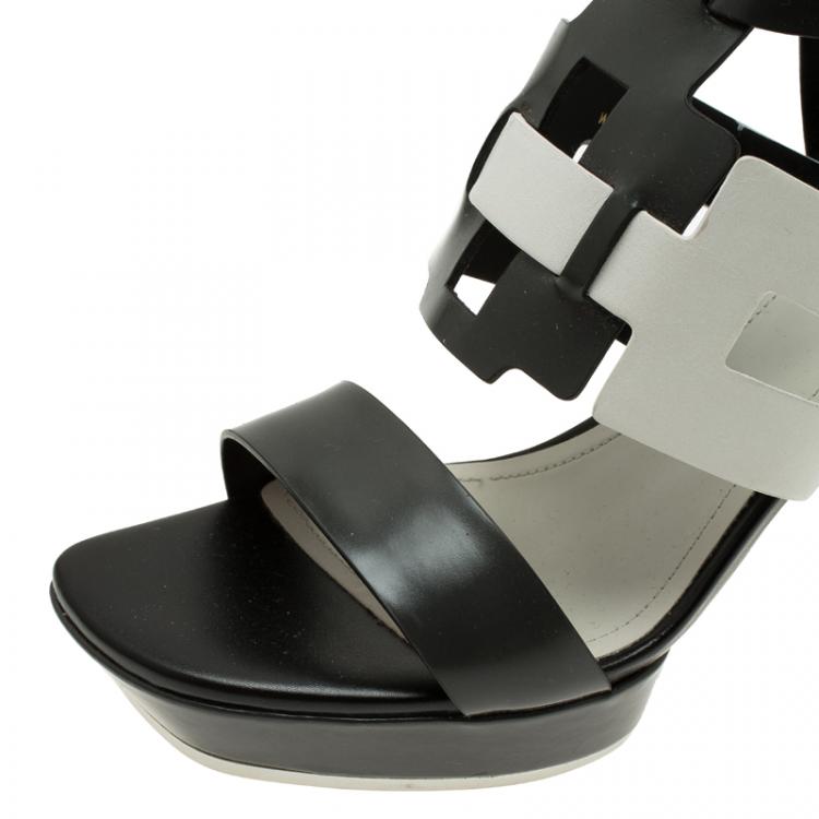 Pre Owned Tod's Two Tone Leather Cutout Platform Sandals Size 38