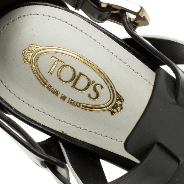 Pre Owned Tod's Two Tone Leather Cutout Platform Sandals Size 38