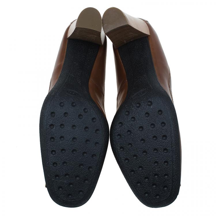 Pre Owned Tod's Brown Leather Fringe Loafer Pumps Size 40