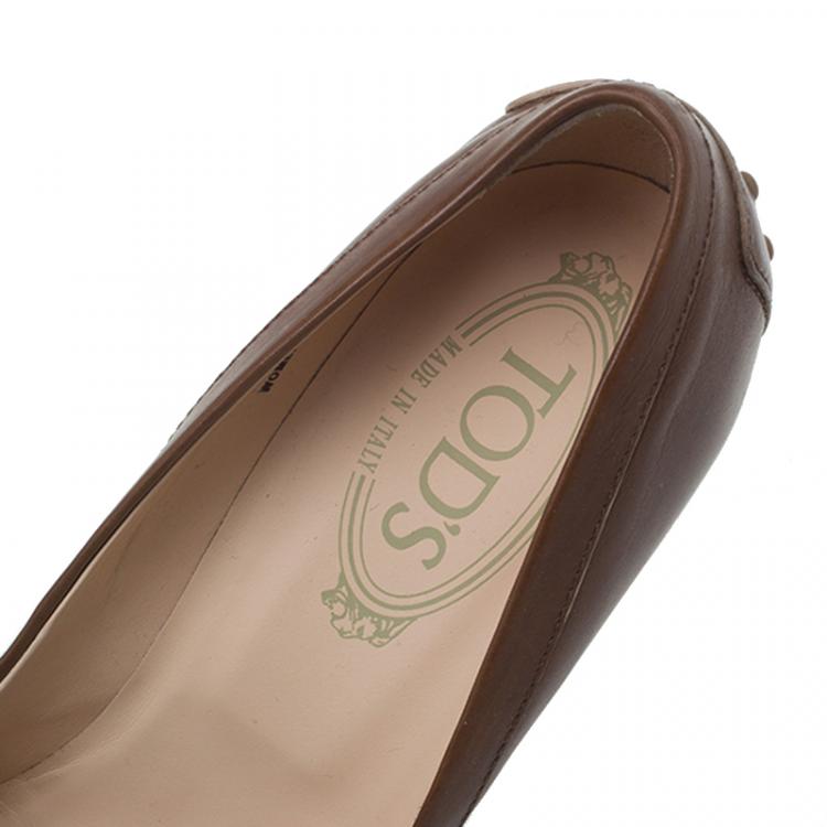 Pre Owned Tod's Brown Leather Fringe Loafer Pumps Size 40