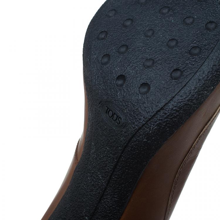Pre Owned Tod's Brown Leather Fringe Loafer Pumps Size 40
