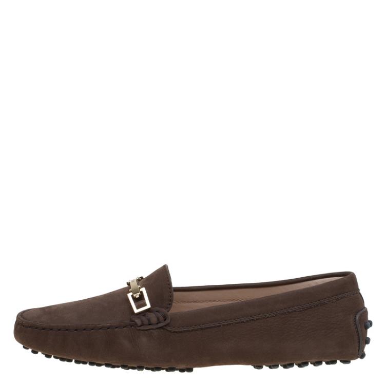 Pre Owned Tod's Brown Suede Horsebit Loafers Size 37