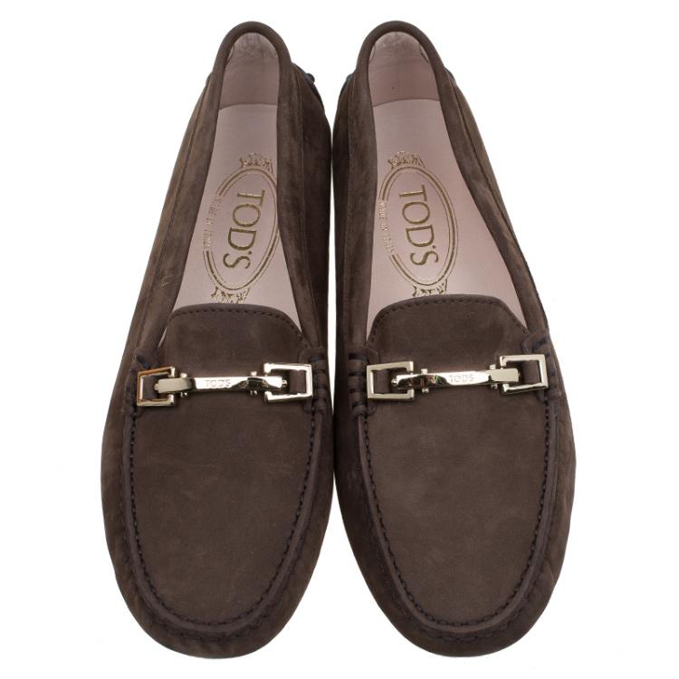 Pre Owned Tod's Brown Suede Horsebit Loafers Size 37