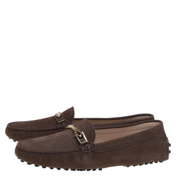 Pre Owned Tod's Brown Suede Horsebit Loafers Size 37
