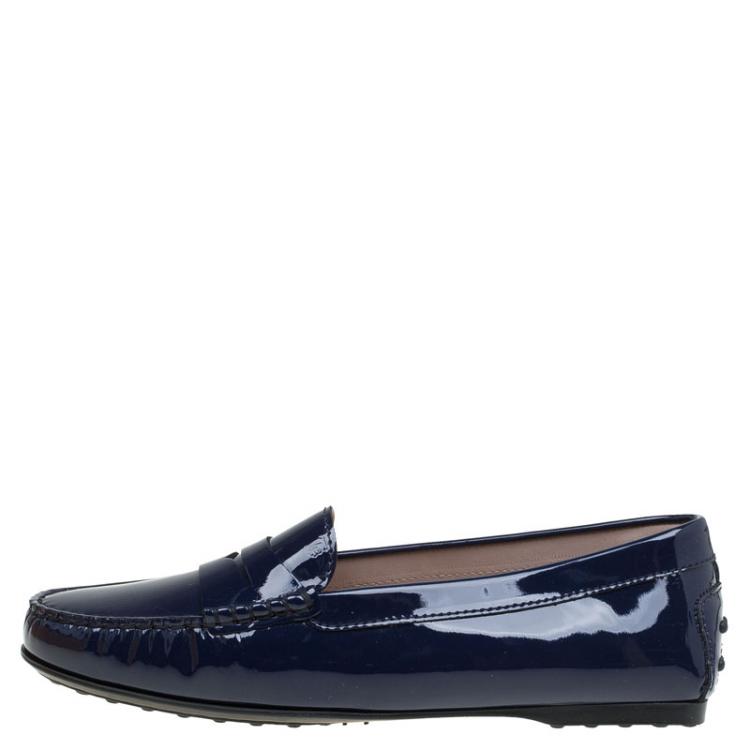 Pre Owned Tod's Blue Patent Leather Penny Loafers Size 38.5