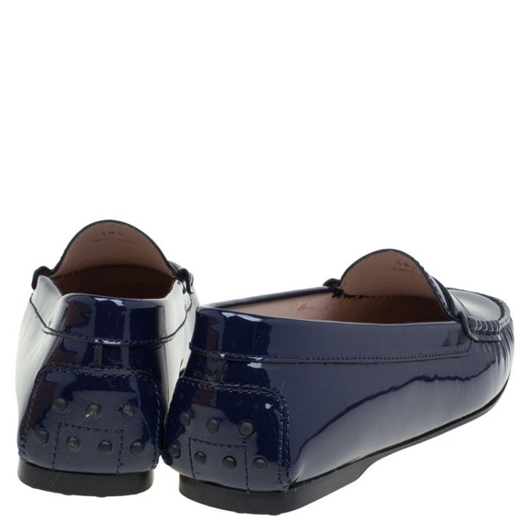 Pre Owned Tod's Blue Patent Leather Penny Loafers Size 38.5