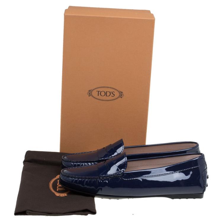 Pre Owned Tod's Blue Patent Leather Penny Loafers Size 38.5