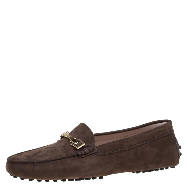 Pre Owned Tod's Brown Suede Horsebit Loafers Size 38