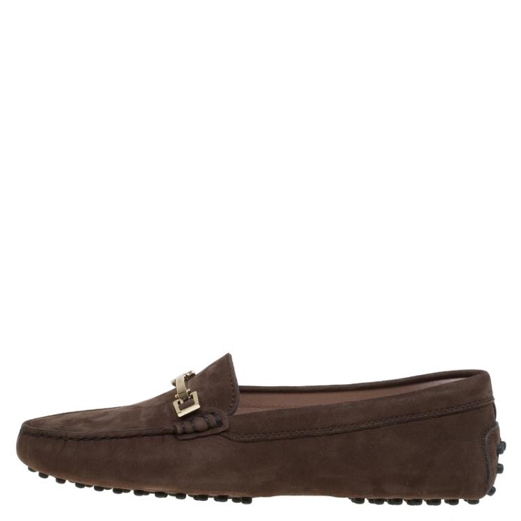 Pre Owned Tod's Brown Suede Horsebit Loafers Size 38