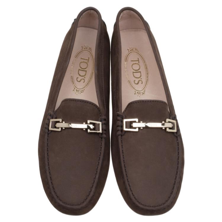 Pre Owned Tod's Brown Suede Horsebit Loafers Size 38